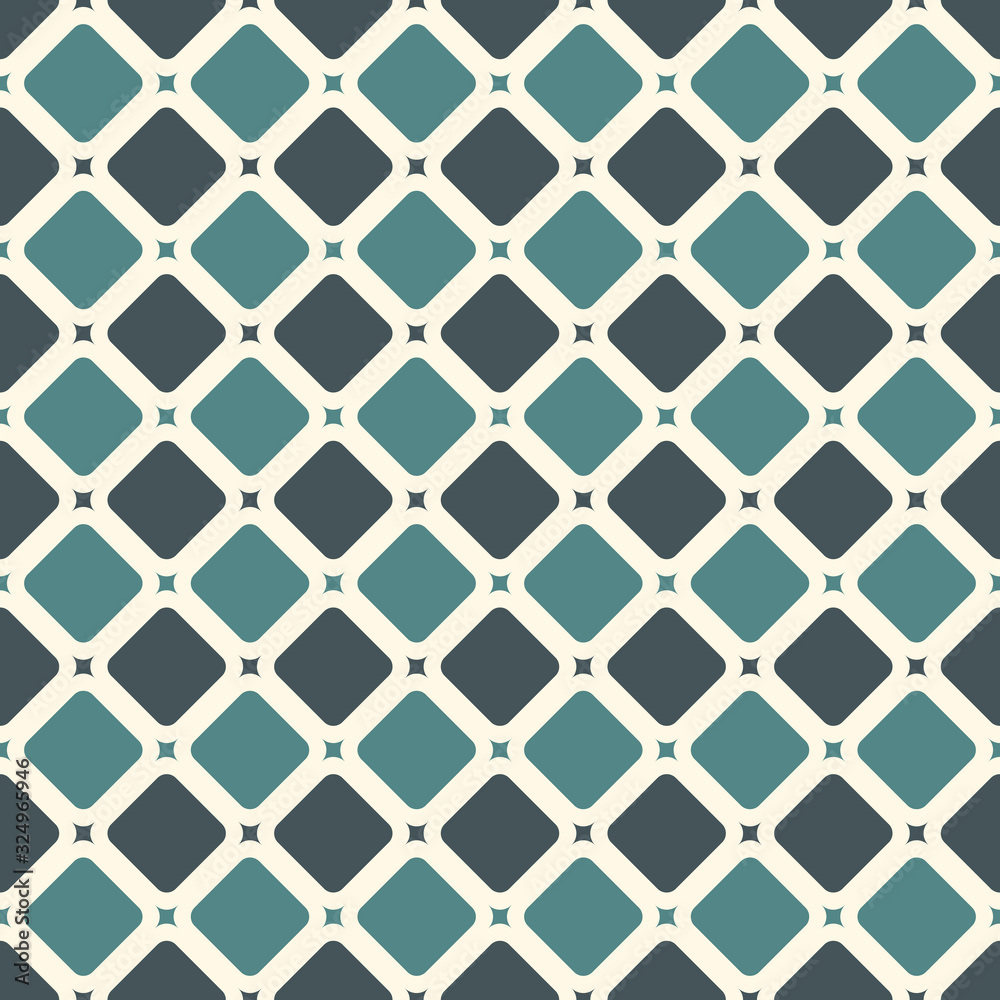 Contemporary geometric seamless pattern. Repeated squares, diamonds motif. Simple ornament. Modern abstract background