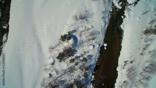 Mid winter in Hakuba valley Nagano Japan, ski, snowboard snow mountains drone aerial blue sky photo