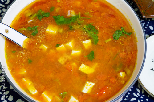A bowl of Tofu tomato soup stew
