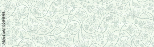 Floral botanical blackberry vines seamless repeating wallpaper pattern- pale silver wedding version