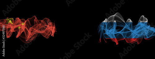 Canvas Print Flags of China and Russia on Black background, China vs Russia Smoke Flags