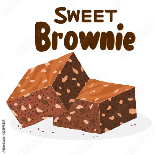 vector chocolate brownies isolated on white background. two brownie cake pieces as homemade dessert food illustration