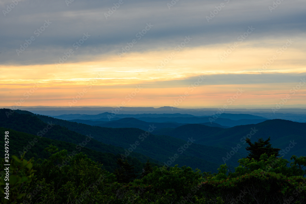 Beginning of Sunset Over Blue ridge Mountains