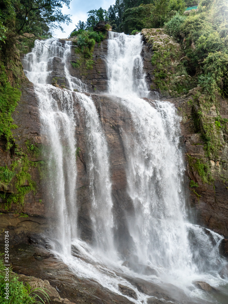 Amazing view of the waterfall cascade on the island of Sri Lanka