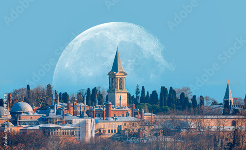 Fototapeta Naklejka Na Ścianę i Meble -  Topkapi Palace with full moon - Istanbul Turkey 