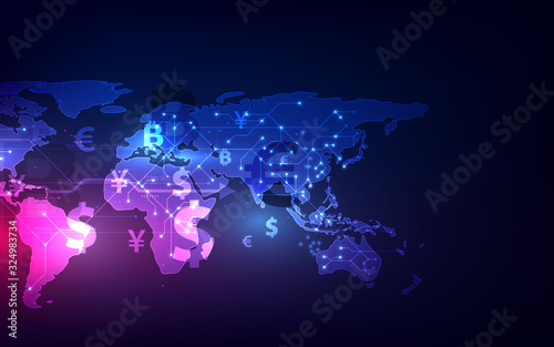 Money transfer. Global Currency. Stock Exchange. Stock vector illustration.