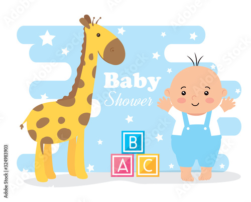 baby shower card with little boy and decoration design
