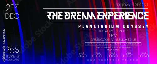 Party night poster template. Electro style concert disco club party event flyer invitation.