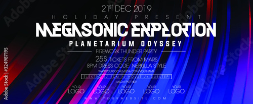 Party night poster template. Electro style concert disco club party event flyer invitation.