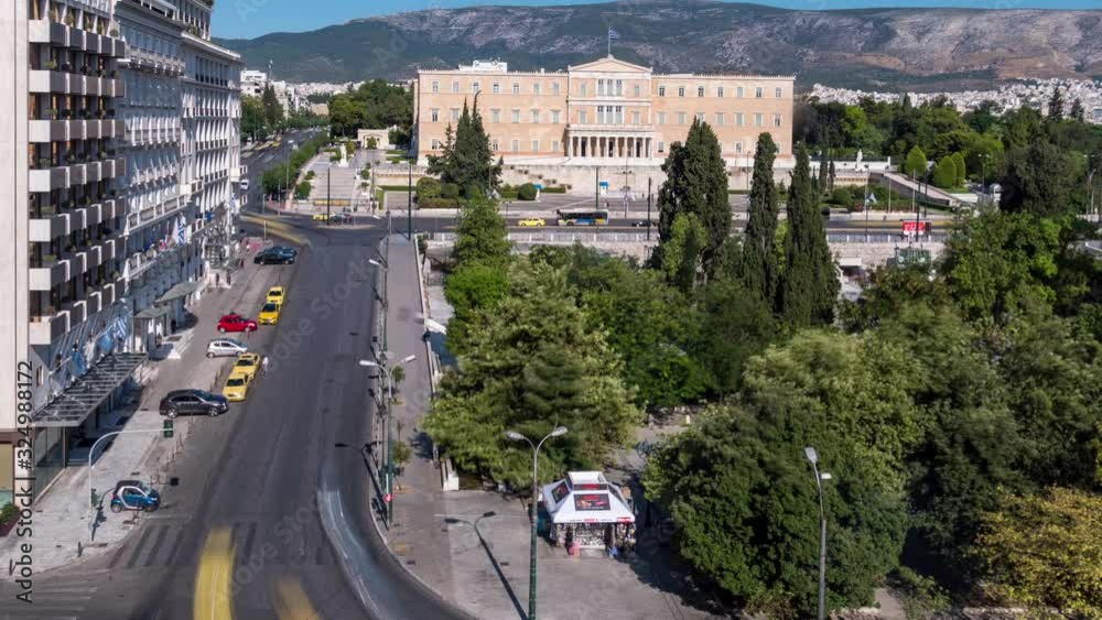 Constitution Square of Athens (Syntagma), Greece, Timelapse in a hot day of August