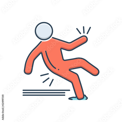 Color illustration icon for slip accident