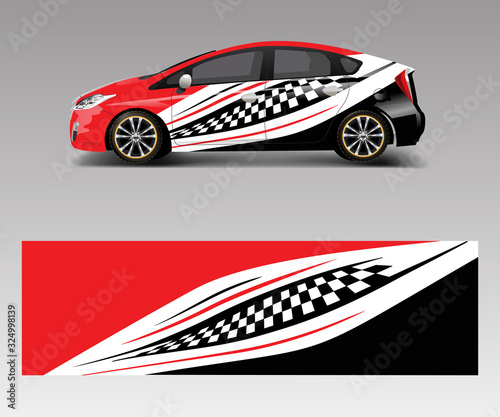 Car wrap decal design vector. Graphic abstract racing designs for vehicle, rally, race, adventure template design vector