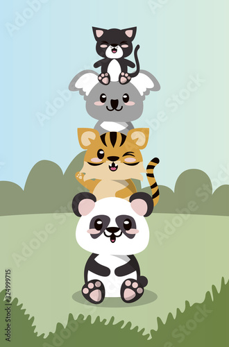 Fényképezés cute animals group in landscape scene