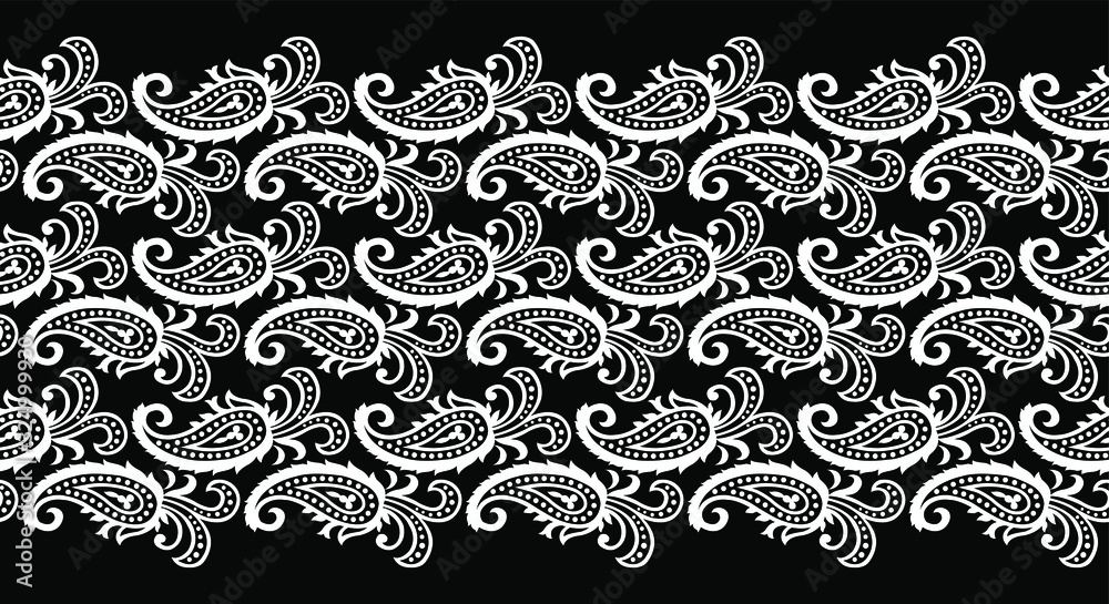 Seamless black and white paisley border design Stock Vector | Adobe Stock