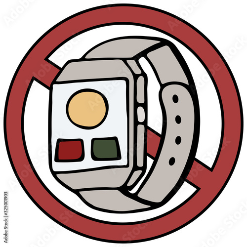 Fitness tracker smart watch ban, cartoon doodle vector style. Modern stylish wearable device. isolated illustration