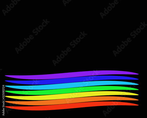 Black background with colored shapes. Colors of rainbow. Vector illustration.