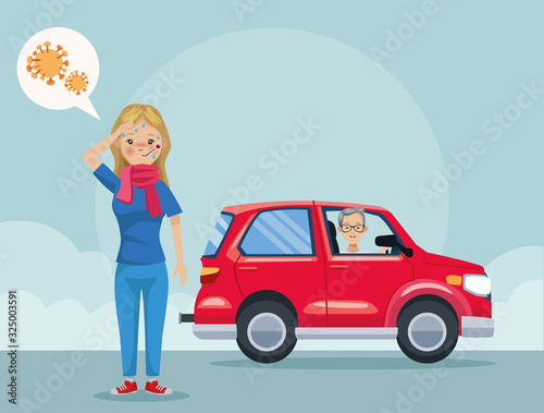 man in car polluting and girl sick scene