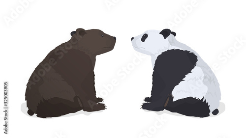 Brown bear and panda isolated on a white background. Vector illustration.
