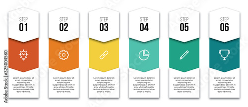 6 points or steps layout design with icons for infographic, brochure, presentation, workflow, banner, process, etc. vector illustration.