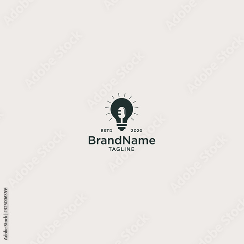 Lighting mic logo vintage. bulb, podcast - vector