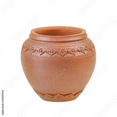 Clay pot isolated on white background with clipping path include.