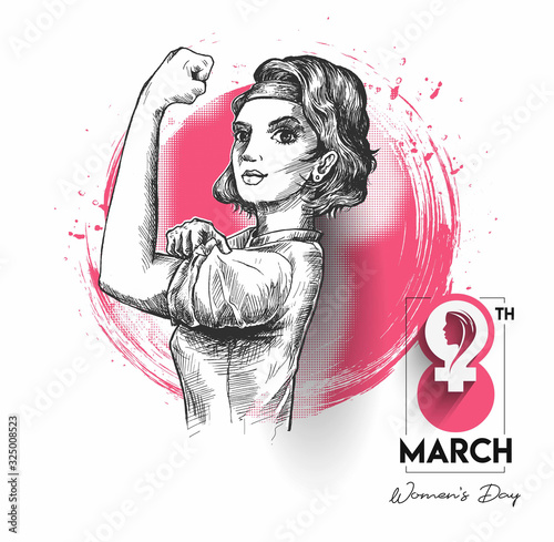 8 march Happy Women's Day Stylish Typography Text. Vector Illustration