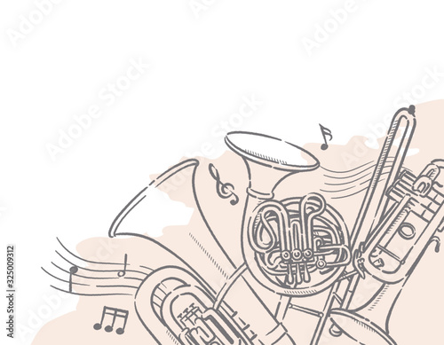 金管楽器、ブラスバンドがテーマの背景素材