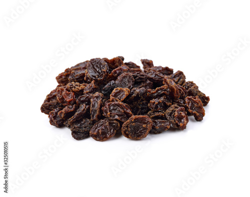 Dried raisins on a white background