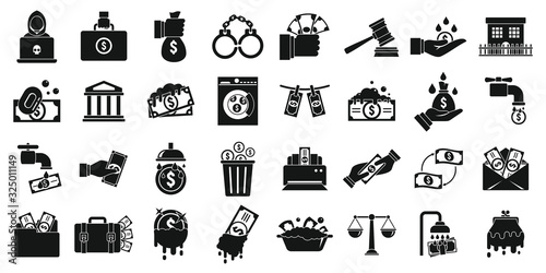 Money laundering icons set. Simple set of money laundering vector icons for web design on white background