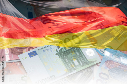 Photography German Flag and EU Euro banknotes, Flag of Germany and Euro Money, concept Pictu