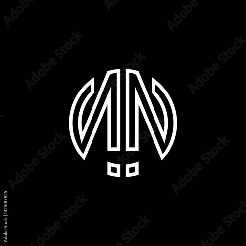 NN monogram logo circle ribbon style outline design template