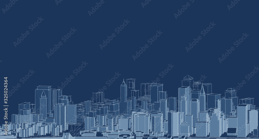 city metropolis architectural landscape 3d illustration - obrazy, fototapety, plakaty 