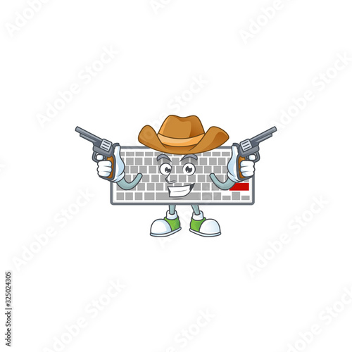 The brave of white keyboard Cowboy cartoon character holding guns