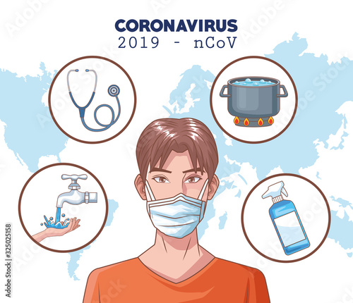 coronavirus infographic with man using mask