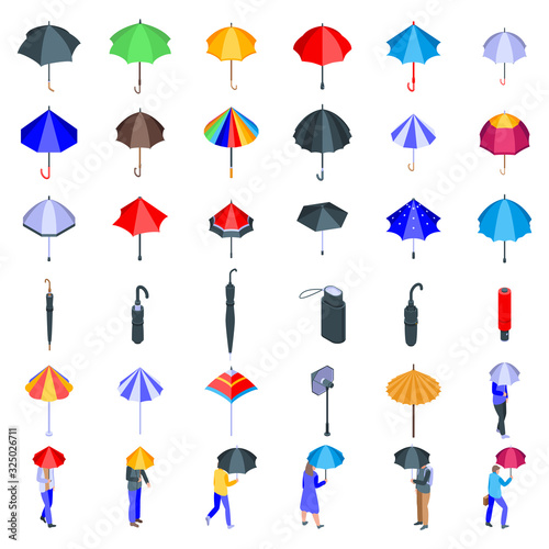 Umbrella icons set. Isometric set of umbrella vector icons for web design isolated on white background