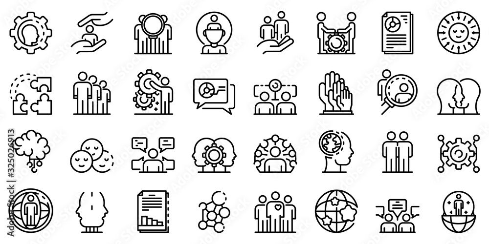 Sociology icons set. Outline set of sociology vector icons for web design isolated on white background - obrazy, fototapety, plakaty 