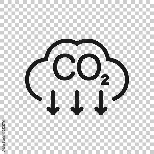 Co2 icon in flat style. Emission vector illustration on white isolated background. Gas reduction business concept.