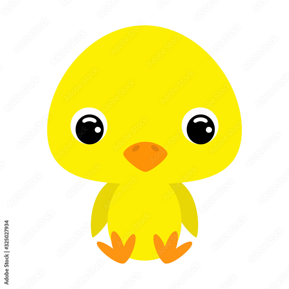 Cute little sitting chicken. Flat vector stock illustration