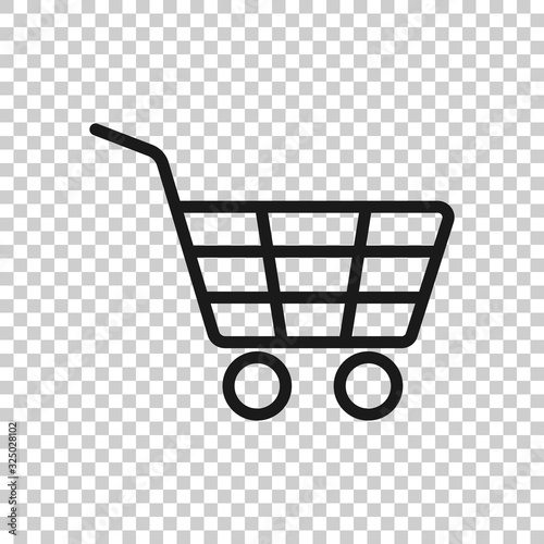 Shopping cart icon in flat style. Trolley vector illustration on white isolated background. Basket business concept.