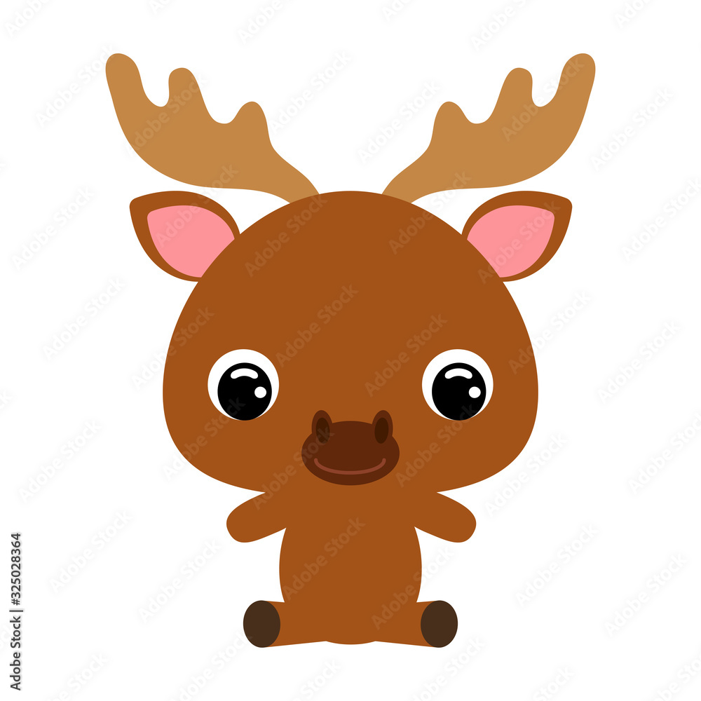 Cute little sitting moose. Forest animal. Flat vector stock illustration Cute little sitting moose. Forest animal. Flat vector stock illustration