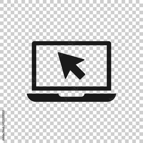 Laptop computer icon in flat style. Cursor on notebook vector illustration on white isolated background. Monitor business concept.