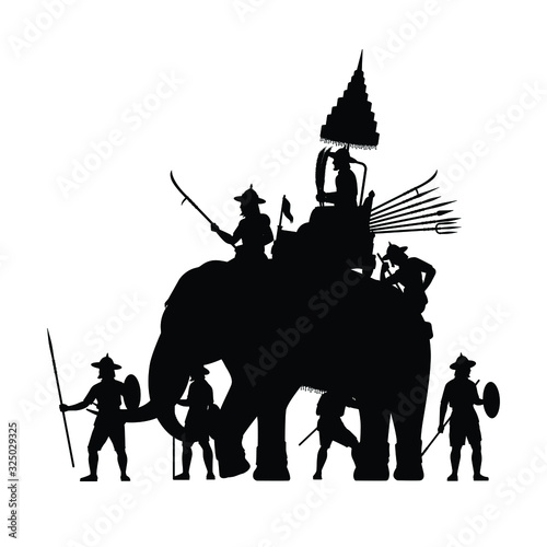 Ancient Siam elephant warrior silhouette vector