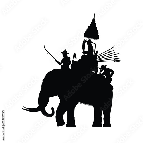Ancient Siam elephant warrior silhouette vector