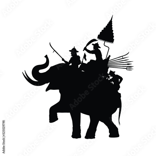Ancient Siam elephant warrior silhouette vector