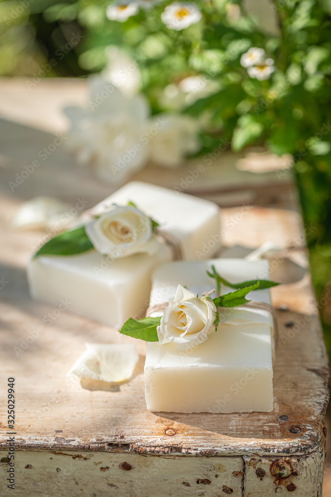 Aromatic cubes of rose soap made of fresh flowers
