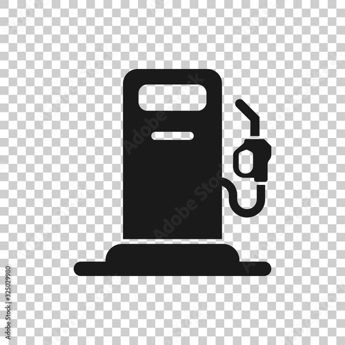 Fuel pump icon in flat style. Gas station sign vector illustration on white isolated background. Petrol business concept.