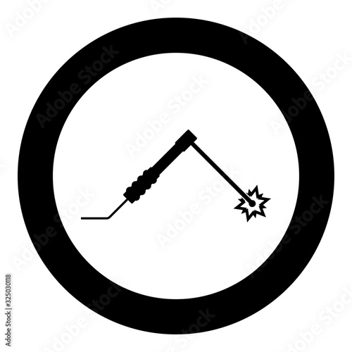 Welding process Spark from electrode with torch Work and tools concept icon in circle round black color vector illustration flat style image