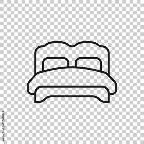 Bed icon in flat style. Bedroom sign vector illustration on white isolated background. Bedstead business concept.