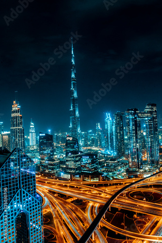 Photography Amazing night dubai downtown skyline, Dubai, United Arab Emirates
