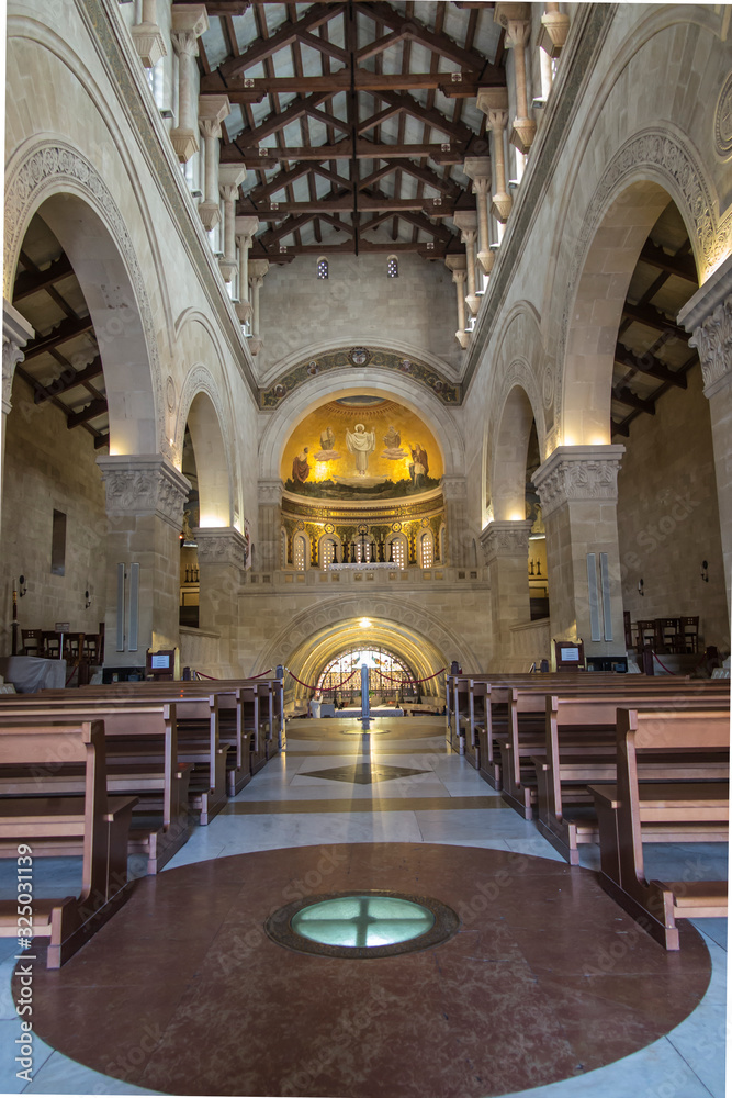 Mount Tabor. Israel. January 27, 2020: Interior of the Transfiguration Church on Mount Tabor
